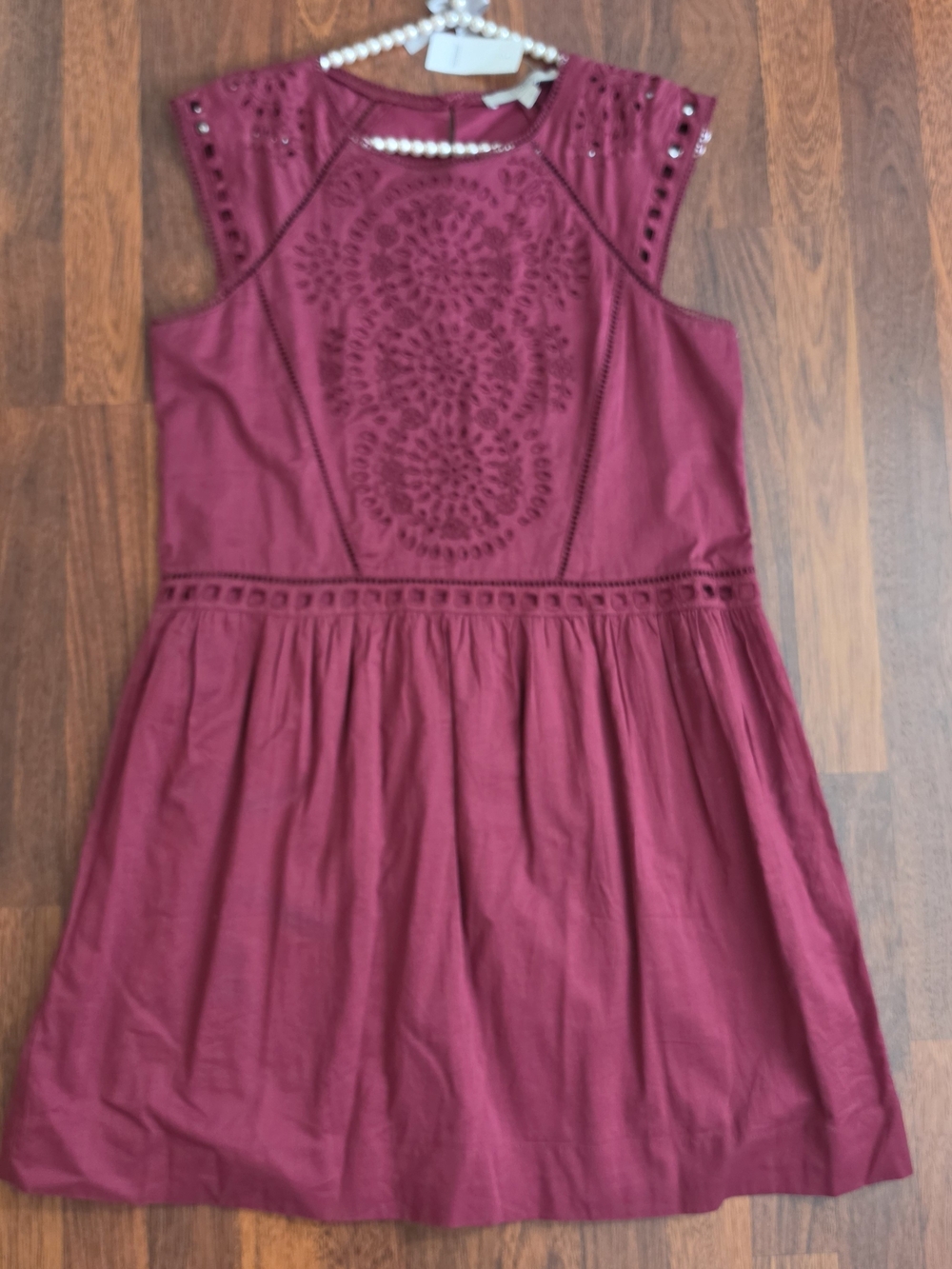 NWT LOFT Burgundy Eyelet Embroidered Mini Dress